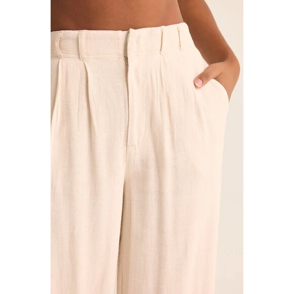 Z Supply Farah Pant Sandstone Linen Blend Wide Leg Trousers - Picture 3 of 7